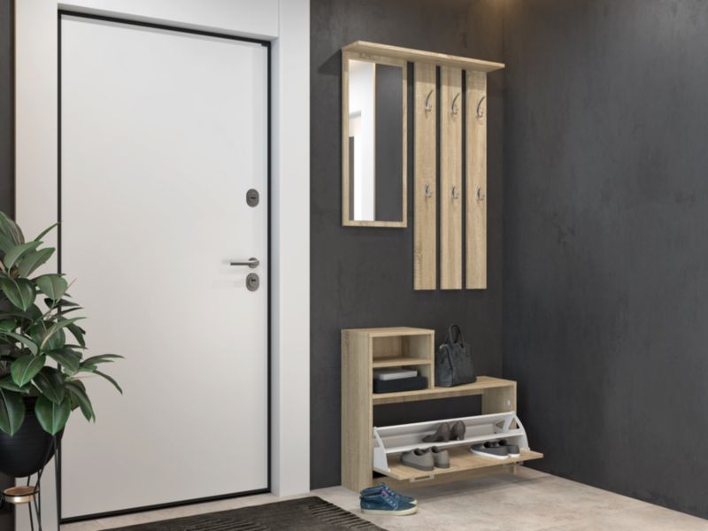 Garderobe Topeshop Vera med bøjle, spejl og skoskab - Sonoma eg 24x85x180 cm, 1 stk.