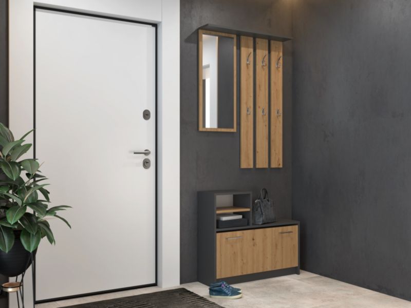 Garderobe Vera Topeshop med bøjler, spejl og skoskab i antracit / Artisan-eg 24x85x180 cm, 1 stk.
