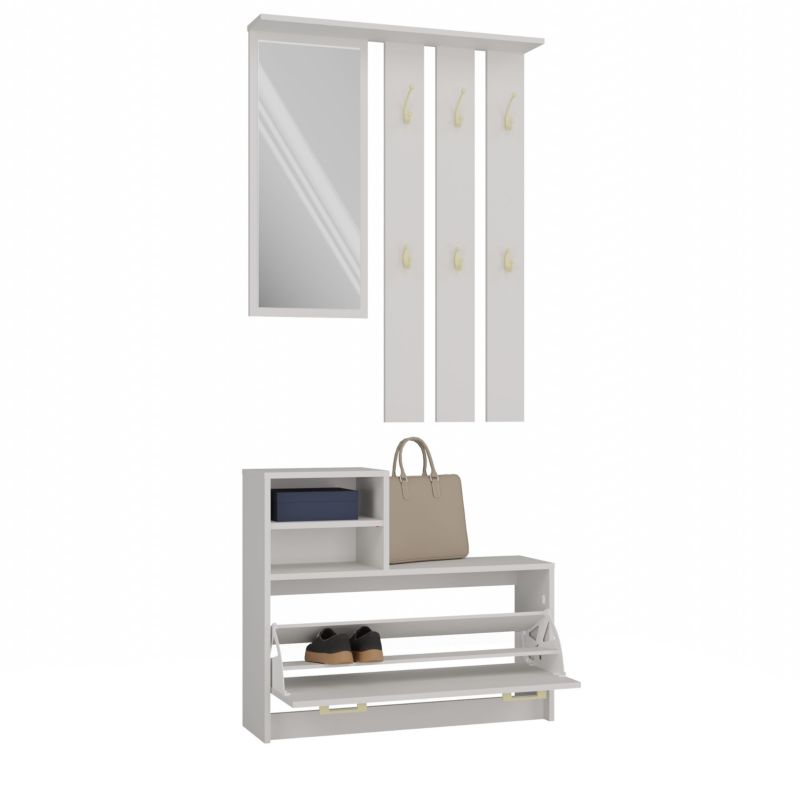 Garderobe Vera Topeshop med bøjle, spejl og skoskab - Kashmir 24x85x180 cm, 1 stk.