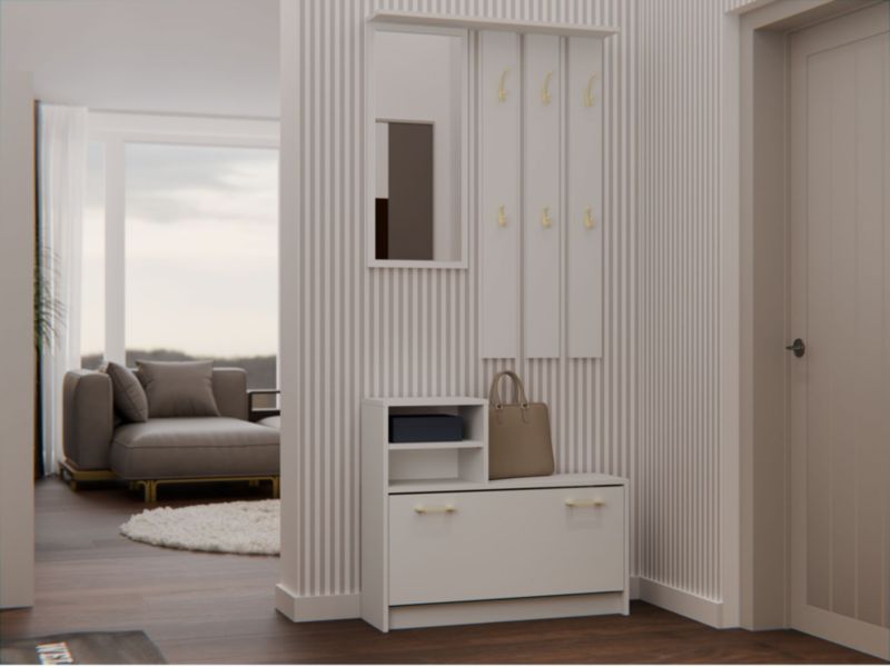 Garderobe Vera Topeshop med bøjle, spejl og skoskab - Kashmir 24x85x180 cm, 1 stk.