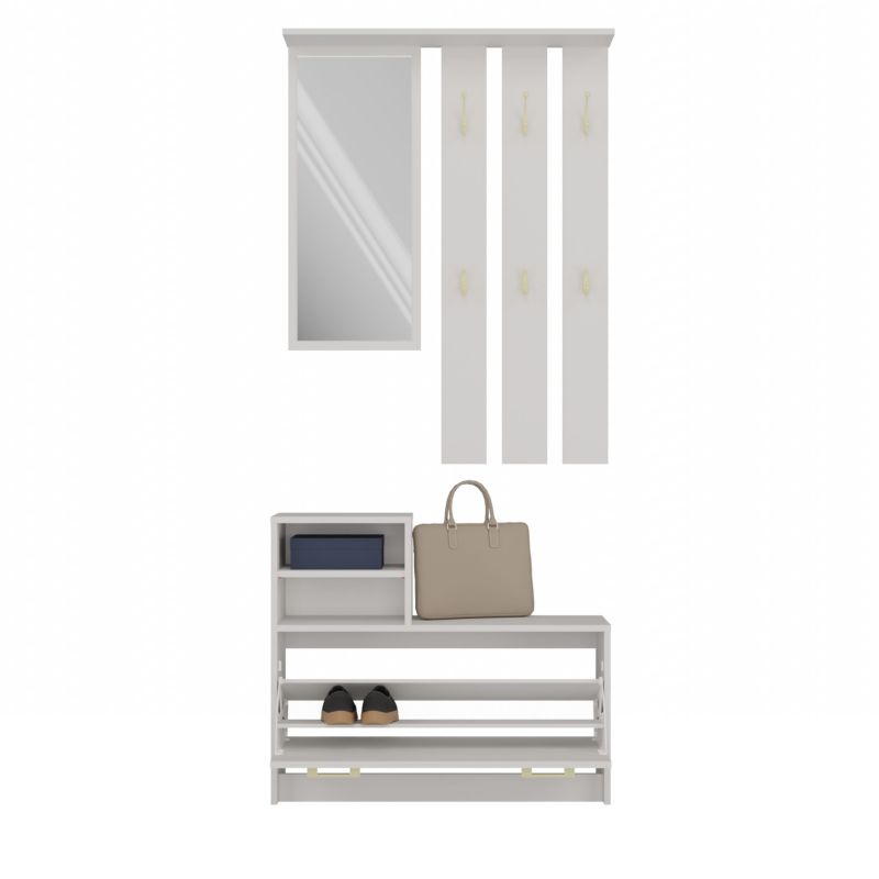 Garderobe Vera Topeshop med bøjle, spejl og skoskab - Kashmir 24x85x180 cm, 1 stk.