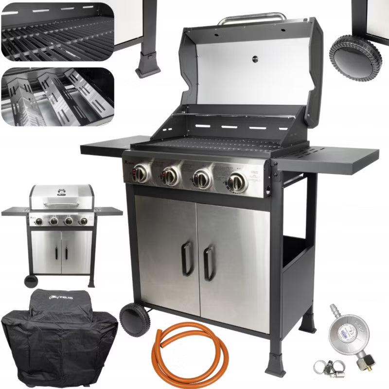 Gasgrill 10,8 kW 4 Brændere Sort