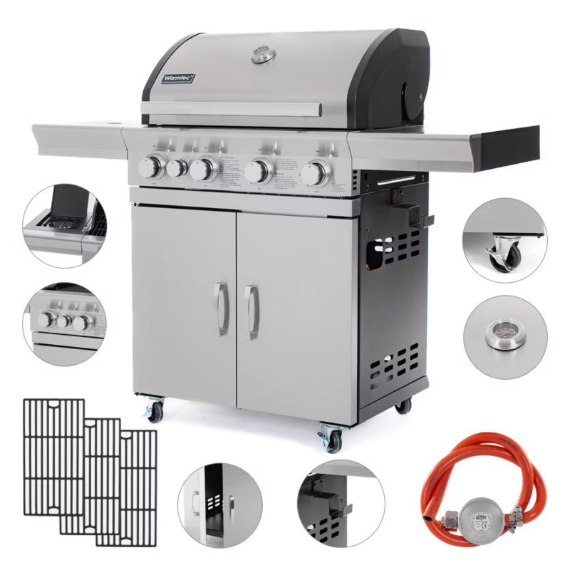 Gasgrill 17,5 kW 4+1 Brændere Sølv
