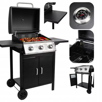 Gasgrill 3 Brændere 8,7 kW Sort