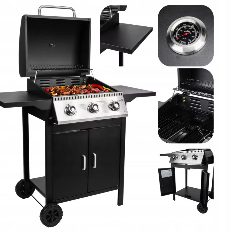 Gasgrill 3 Brændere 8,7 kW Sort