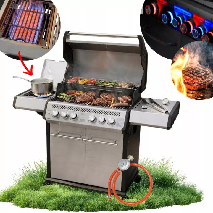 Gasgrill 4+2 22,5 kW 60x50x100 cm Sort