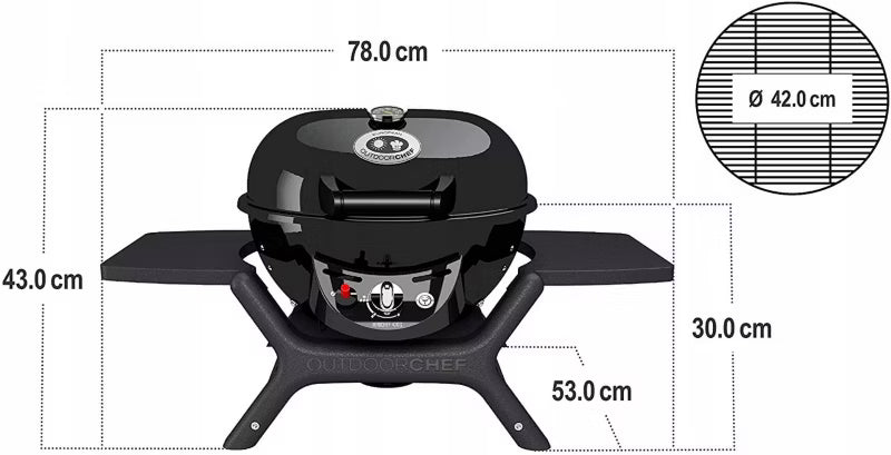 Gasgrill 4,3 kW Ø42 cm Sort
