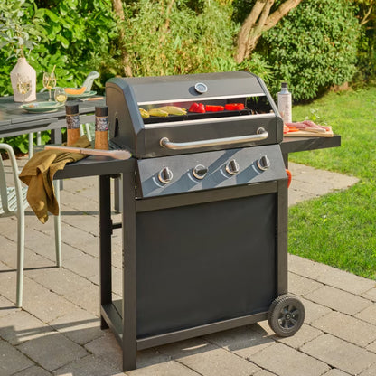 Gasgrill 4 Brændere med Glasrude Sort