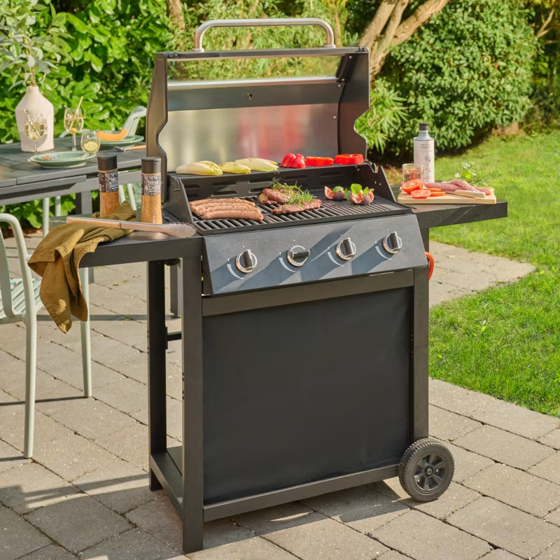 Gasgrill 4 Brændere med Glasrude Sort