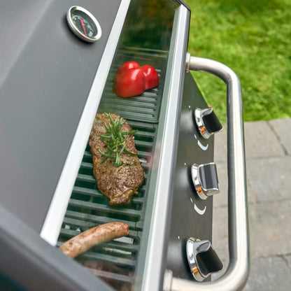 Gasgrill 4 Brændere med Glasrude Sort