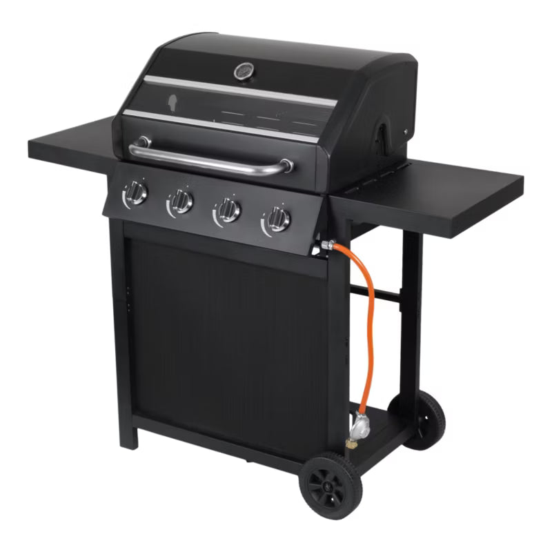 Gasgrill 4 Brændere med Glasrude Sort