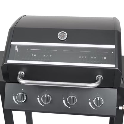 Gasgrill 4 Brændere med Glasrude Sort