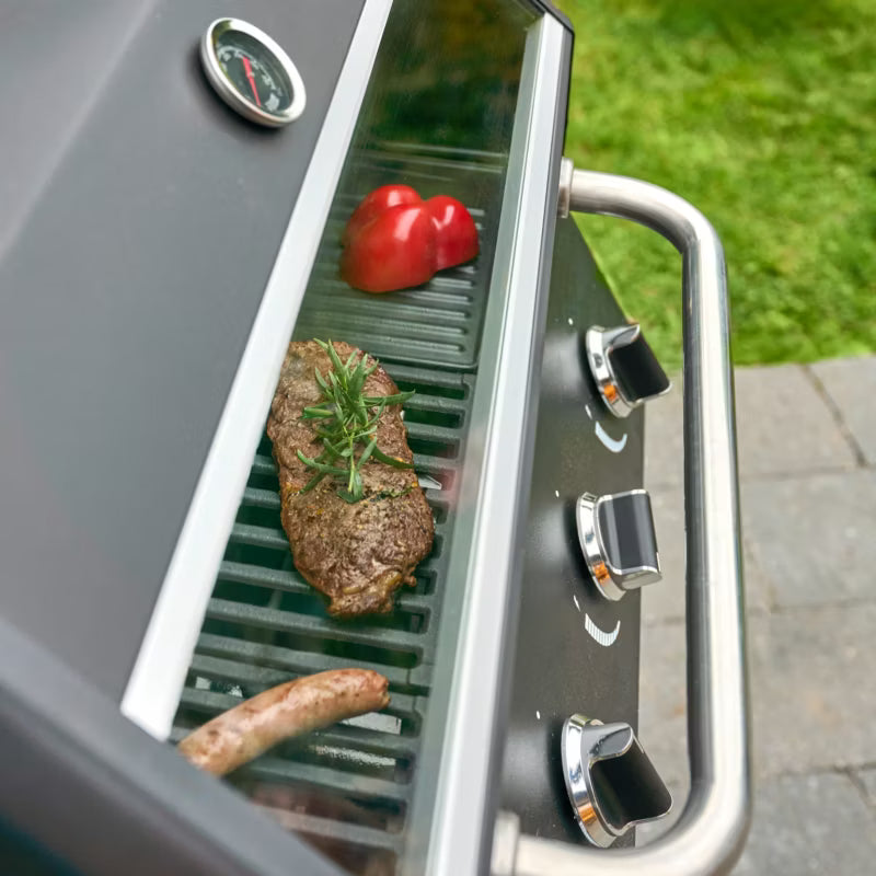 Gasgrill 4 Brændere med Glasrude Sort