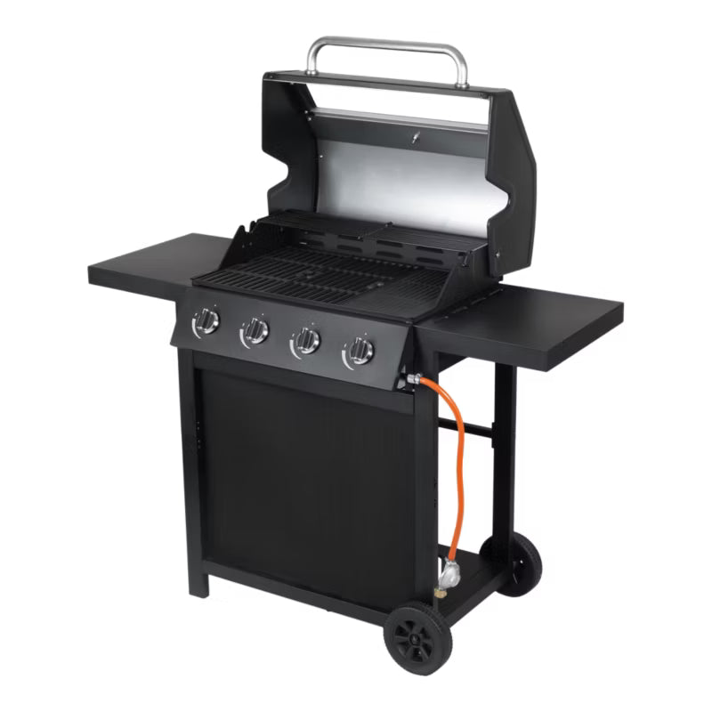 Gasgrill 4 Brændere med Glasrude Sort