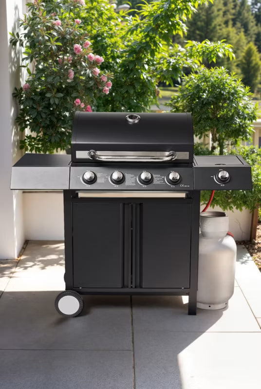 Gasgrill 4 Brændere med Sideblus Sort
