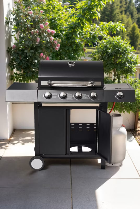 Gasgrill 4 Brændere med Sideblus Sort