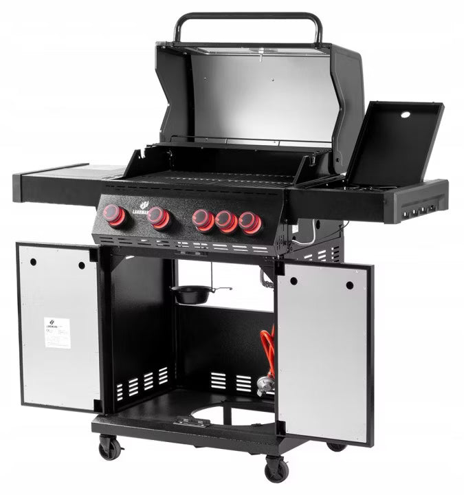 Gasgrill 4+1 140x118 cm Sort med Støbejernsrist