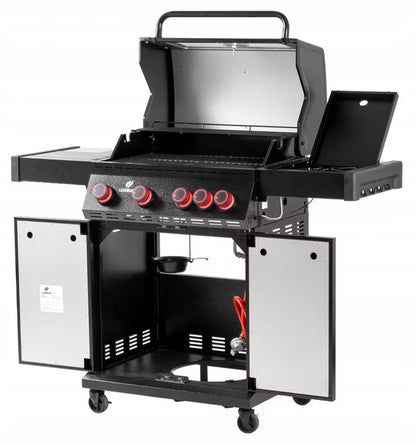 Gasgrill 4+1 140x118 cm Sort med Støbejernsrist