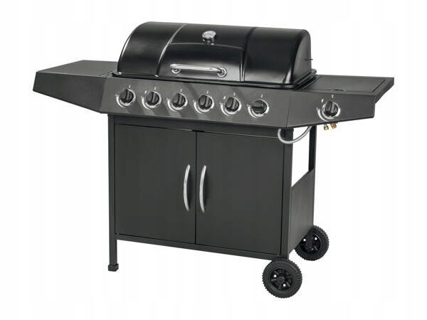Gasgrill 6+1 Brændere 133x54 cm Sort 17,3 kW