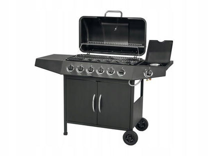 Gasgrill 6+1 Brændere 133x54 cm Sort 17,3 kW