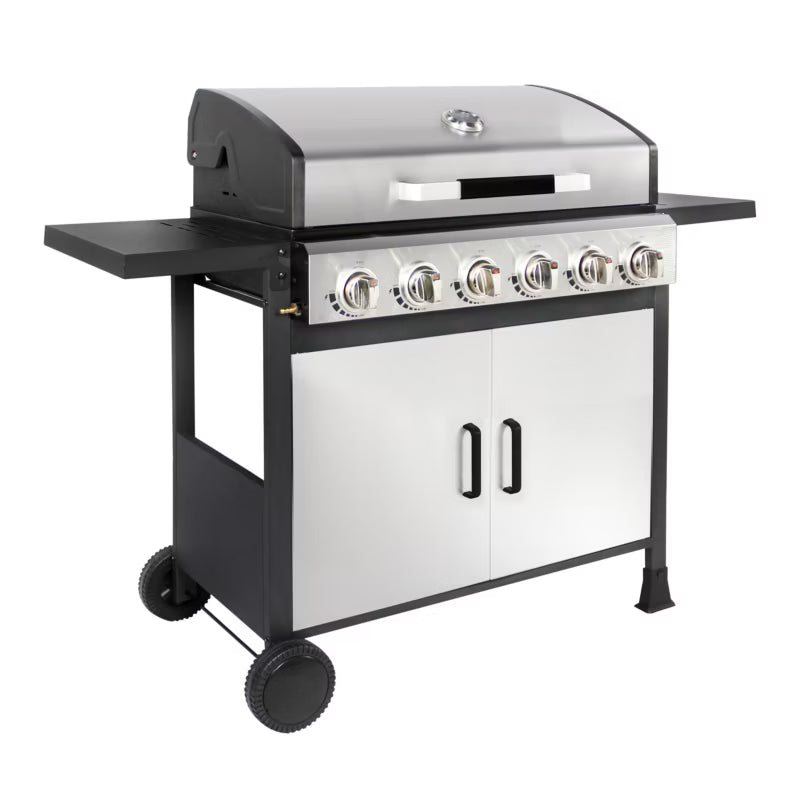 Gasgrill 6 Brændere 134x51 cm Sølv med Støbejernsrist