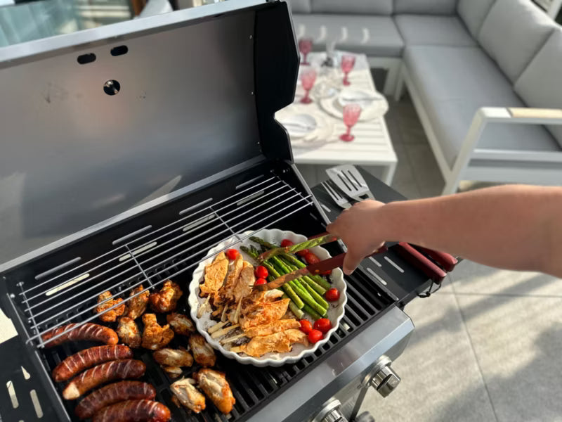 Gasgrill 6 Brændere 134x51 cm Sølv med Støbejernsrist