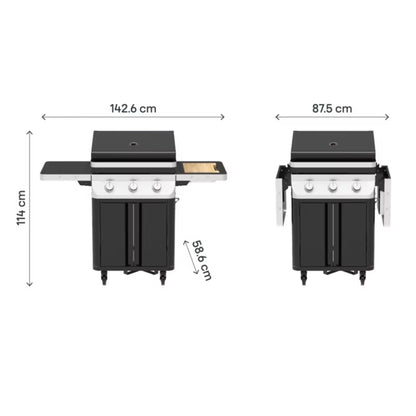Gasgrill Attaia 3 Brændere Sort