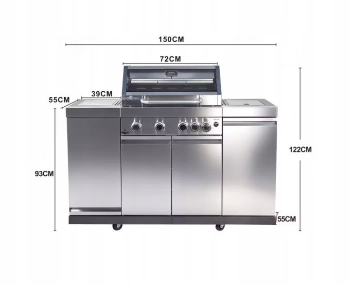 Gasgrill Augusta 4+1 Udekøkken 151x58 cm Stål