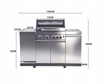 Gasgrill Augusta 4+1 Udekøkken 151x58 cm Stål