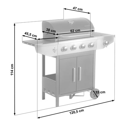 Gasgrill BD-897 4+1 Brændere Støbejernsrist Grå