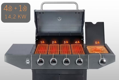 Gasgrill BD-897 4+1 Brændere Støbejernsrist Grå