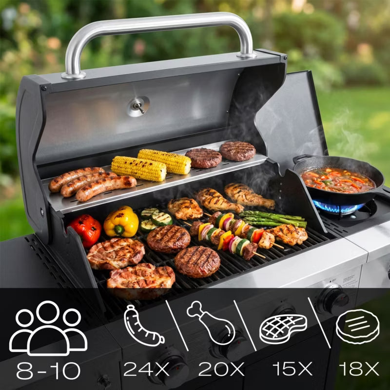 Gasgrill BD-897 4+1 Brændere Støbejernsrist Grå