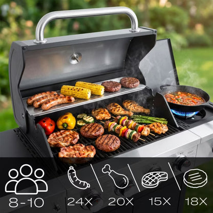 Gasgrill BD-897 4+1 Brændere Støbejernsrist Grå