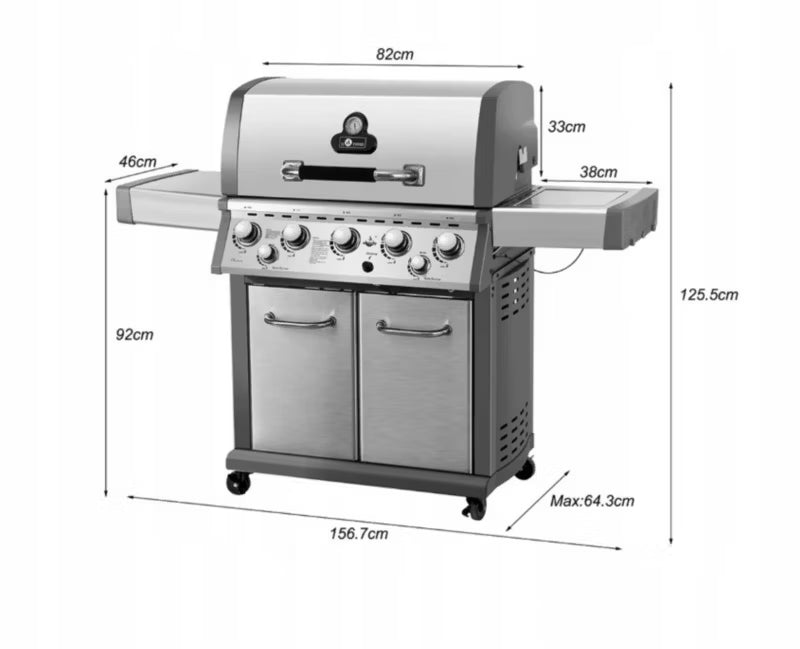 Gasgrill Bellevue 5+2 150x58 cm Sølv Rustfrit Stål