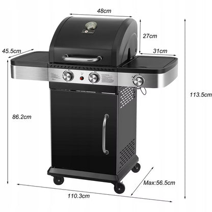 Gasgrill Brockton 2+1 8,5 kW Sort Støbejernsrist