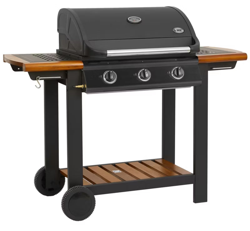Gasgrill DE-G30D 3 Brændere 130x55 cm Sort
