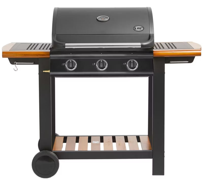 Gasgrill DE-G30D 3 Brændere 130x55 cm Sort