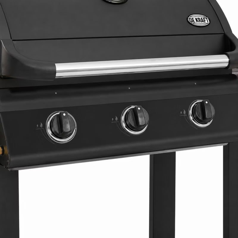 Gasgrill DE-G30D 3 Brændere 130x55 cm Sort