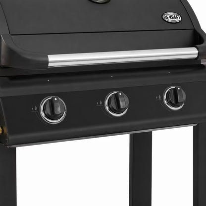 Gasgrill DE-G30D 3 Brændere 130x55 cm Sort