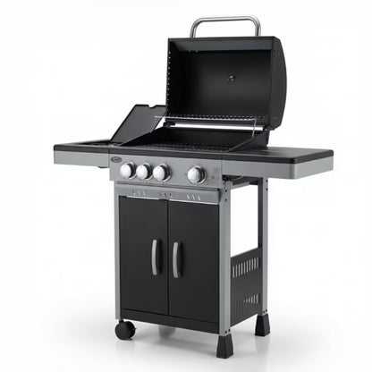 Gasgrill DE-G31 3+1 Brændere Støbejernsrist Sort