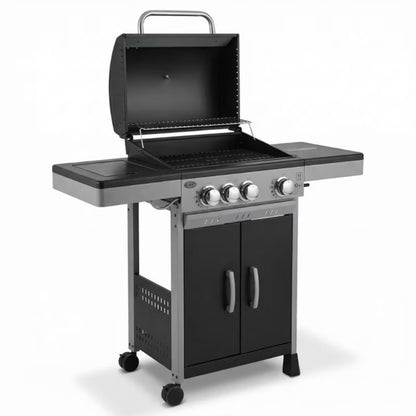 Gasgrill DE-G31 3+1 Brændere Støbejernsrist Sort