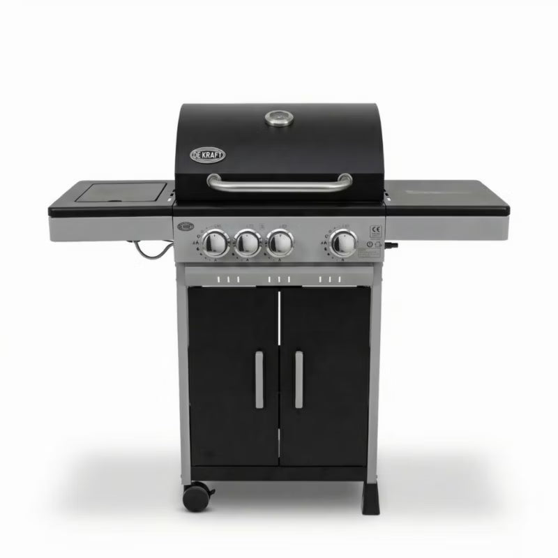 Gasgrill DE-G31 3+1 Brændere Støbejernsrist Sort