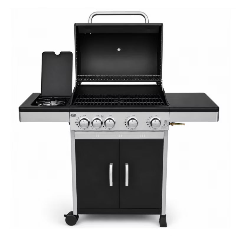 Gasgrill DE-G41 4+1 Brændere Støbejernsrist Sort