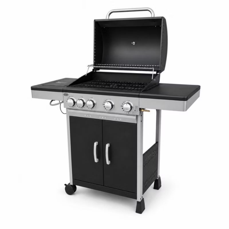 Gasgrill DE-G41 4+1 Brændere Støbejernsrist Sort