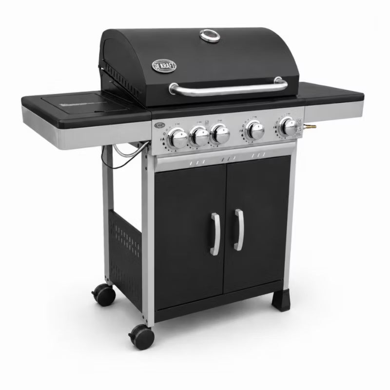 Gasgrill DE-G41 4+1 Brændere Støbejernsrist Sort