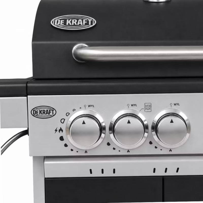 Gasgrill DE-G41 4+1 Brændere Støbejernsrist Sort