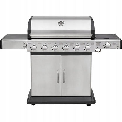 Gasgrill Deluxe 6+1 Brændere 148x56 cm med LED Sølv/Sort