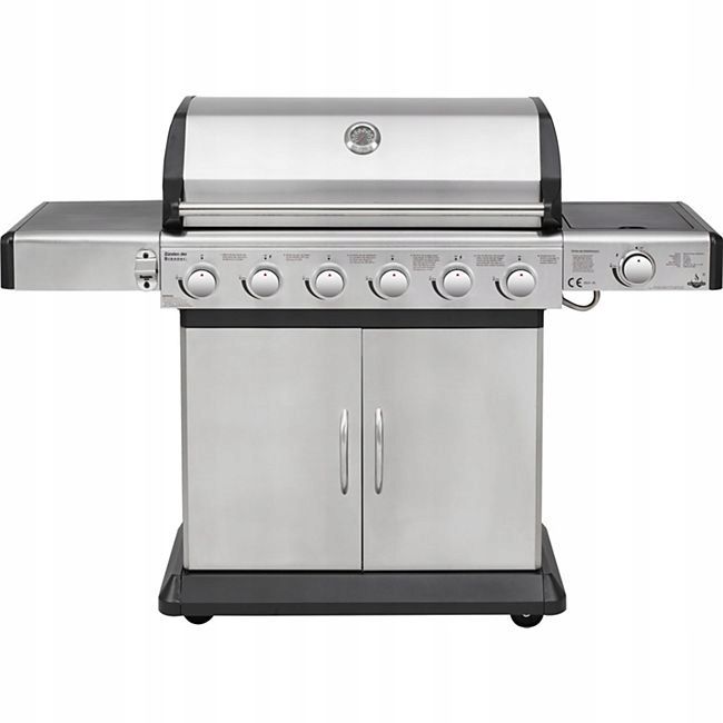 Gasgrill Deluxe 6+1 Brændere 148x56 cm med LED Sølv/Sort