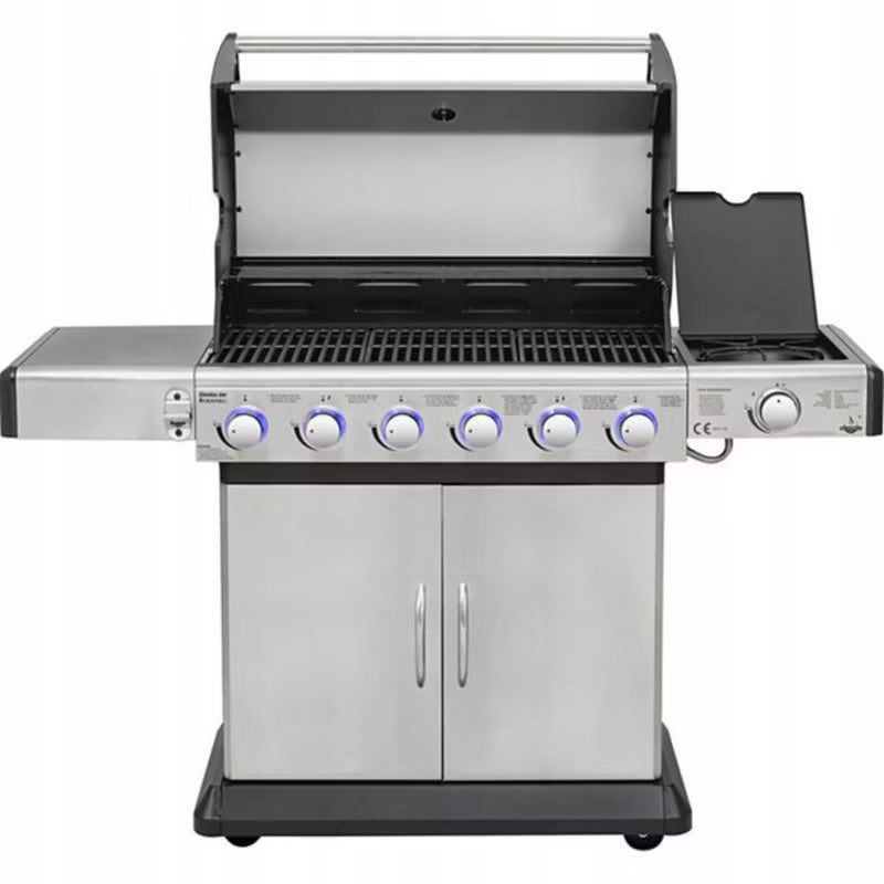 Gasgrill Deluxe 6+1 Brændere 148x56 cm med LED Sølv/Sort