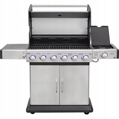 Gasgrill Deluxe 6+1 Brændere 148x56 cm med LED Sølv/Sort